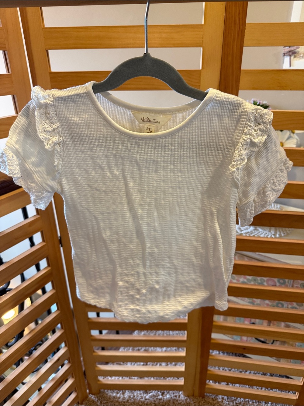 Matilda Jane White Textured Short Sleeve Top with Lace Ruffle Sleeves